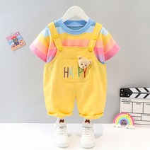 와우베베 유아동 해피베어레인보우반팔상하복 유아여름옷 유아외출복 등원룩 문센룩 유아예쁜옷 반바지세트