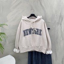 [신상무배]뉴욕 패치 레터링 양기모 세미 크롭 후드 티셔츠