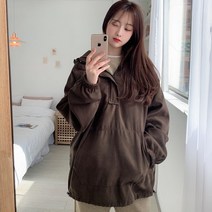 티데일리 남녀공용 터치라떼 아노락 오버핏 후드 반집업 바람막이 후드티