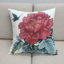 아트다래 목단쿠션커버 목단꽃 레드한송이