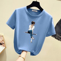 제이제이헤라 여성용 베이직 프린팅 라운드 반팔티 T-15