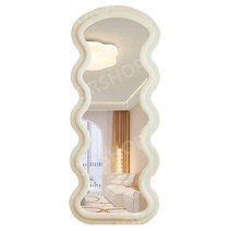 날씬 전신 거울 벨벳 물결 피팅 미러 침실 화장 의류 매장 인테리어 장식 벽걸이, 신록 160x60cm 벽걸이