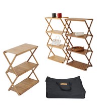 캠핑 우드 쉘프 접이식 선반 3단 행거 와이드 가방포함, 우드쉘프4단, 베이지