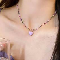 리온다 파스텔 비즈 하트 초커 목걸이