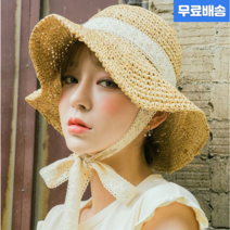 [오늘발송] 봄 여름 레이스 턱끈 밀짚모자 여성 라피아햇 피크닉 바닷가 바캉스모자 근사한 여자 왕골 밀집 썬햇 자외선차단 라탄모자