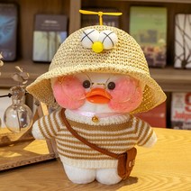 PKTOYS 말 잘하는 귀여운오리인형세트 재수 녹음 크리스마스 여자친구 선물 추천, 옐로 아이캡 브라운 스트라이프 스웨터 브라운백, 노랑오리 30cm [녹취록]