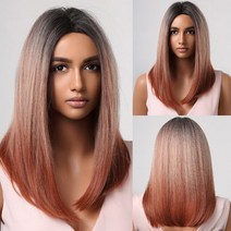 여자 남자 부분 정수리 가발 중년여성 연습용가발브라운-그레이 옴브레 합성 가발 짧은 밥 스트레이트 숄, 21 Wigs-LC2033-1