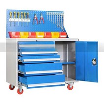 이동식 철제 캐비닛 공구 도구 사물함 카트 정비소, 4단서랍+캐비넷+타공판 고정식