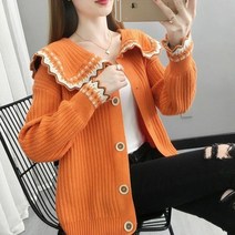 박시니트가디건 플랫카라 스웨터 코트 여성 와이드 루즈핏 핏아우터 키치한 스타일리쉬 3839656506, L115-125 근 P85 -N-오렌지 레드