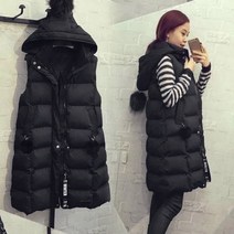 니트나시 롱 파카 조끼 지퍼 후드 다운 코트 민소매 자켓 아웃웨어 여성용 따뜻한 블랙 봄 겨울