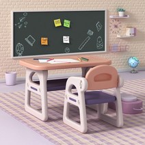 친환경 어린이 다용도 책걸상, 공룡디자인, 주황보드+주황파랑의자