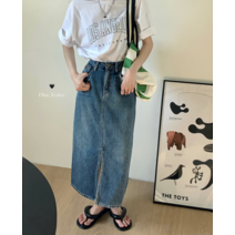 디작소 여성 데일리 티아 트임 치마 데님 롱 스커트