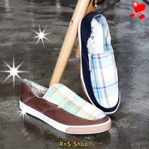 남성 슬립온 체크 패브릭 스니커즈 특이한 디자인