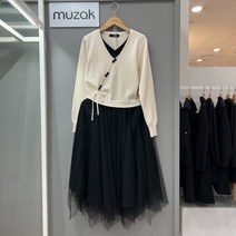 무자크 사선니트 쉬폰 롱 원피스 M8WKO02