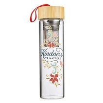 Kindness Matters - 이중벽 단열 인퓨저 유리 물병 루즈 티 과일 커피용 거름망 포함 영감을 주는 꽃무늬 여행용 물병 뜨겁거나 차가운 음료 443.6ml(1