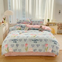 침대 코튼 4종 세트 작고 상큼한 침대 시트 이불 커버용 순면 3종 세트