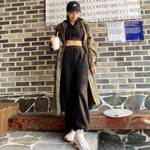 4color 데일리 봄 가을 간절기 코튼 루즈핏 스트링 스트랩 하이넥 지퍼 맥시 롱 야상 집업 점퍼