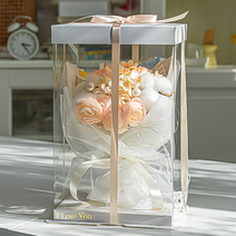 LED 드라이플라워 목화 꽃다발 (LED+케이스+쇼핑백) 라운드오프, 파스텔옐로우