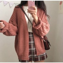 [참새방앗간] 여자 예쁜 봄 가을 꽈배기 뜨개 가디건 아이보리 핑크 브라운 3종 free