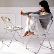 접이식 반투명 네일샵 의자 고스트체어, 투명 의자 블랙 프레임 투명 색상 업그레이드