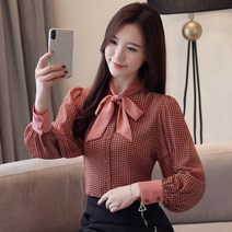 봄 여성 냉랭한 분위기 리본 천조그 블라우스 여초롱 긴팔 셔츠