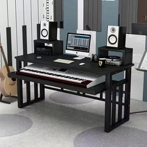 1인용 미디 데스크 조립식 피아노 책상 건반 테이블, 블랙+블랙
