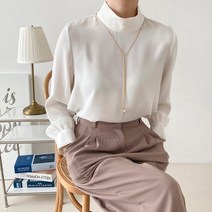 다잇템 [다잇템] 여자 들러리 목티 겨울정장 롱네크리스 하이넥 블라우스, WSH8493_아이보리