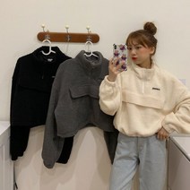 L.ONLINESHOP메이리앤 빅포켓 크롭 반집업 후리스 후드티 후드집업 후드코트 힙합패션
