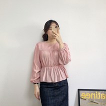 3color 라운드넥 밴딩 스모크 셔링 프릴 블라우스