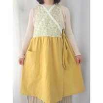 개량한복 앞치마 아사면 린넨 원피스형 어린이집 보육교사 유치원, 노랑, 1개
