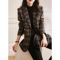 빌리즈빈 가을 여성 체피크렉스자켓 체크무늬 긴소매 정장자켓 숏 자켓 B32