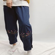 봄 가을 자수 밑단 레이스 잔꽃 항아리 배기 8부 빅사이즈 바지 99까지