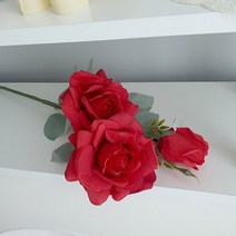 트리플 장미 조화 인테리어 장식 인조꽃 꽃다발 빈티지 큰장미 만개 장미꽃한송이 성묘 납골당, 장미B 트리플 (레드)_EP-1112