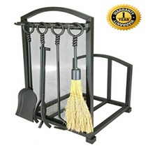 Lizh Metalwork Fireplace Log Holder with Fireplace Tools Wrought Iron Indoor Stove Accessories Fire, 1, Matte Black