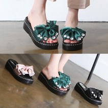 셀러허브 패션 [애슬릿] 편한 여성 통굽 리본 매듭 슬리퍼