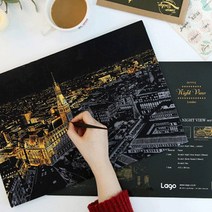 스크래치북 성인 학생 나이트뷰 스크래치 페이퍼 북 집에서 혼자 놀기 DIY 명화 컬러링북 색칠 공부 하기 도안 취미 놀이, 02.캐나다