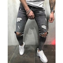 남자 청바지 밴딩 스판 부츠컷 와이드 무릎 찢어진 스키니