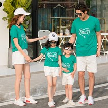 여름패션 유치원 에코 패션쇼 사랑하트 패밀리룩 여름옷 온가족 일가 세식구 네 형 언니 남동생 585140346, 120 야드, 그린 색티셔츠 화이트 팬츠