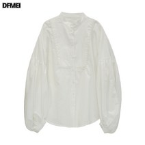 벌룬 상의 빈티지 루즈핏 화이트 초롱 소매 셔츠 긴팔 셔츠 여 가을