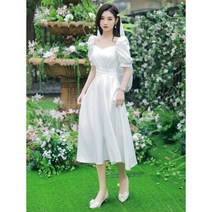 화이트 미니드레스 여 프렌치 양장 럭셔리 키 작은 약혼식 등록 원피스 평소