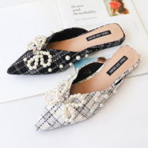 여성 스틸레토 리본 뮬 슬리퍼