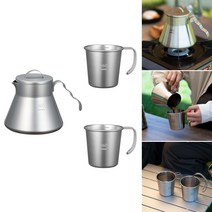 하리오 아웃도어 메탈 커피 서버 and 컵 2P 야외 캠핑 가정 휴대용 주전자 드립커피, 단품, 단품