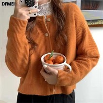 DFMEI 스웨터 니트 카디건 코트 니트 오렌지 상의 여