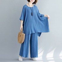 여름 리넨 루즈핏 롱셔츠 와이드 팬츠 퓨전 한복 세트 개량 마생활한복
