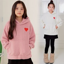 주니어 여아 AH_뽀글이 하트 롱후드 티 초등학생 중학생 겨울 보아털 오버핏 티셔츠 쥬니어 의류 초4 초5 초6 옷