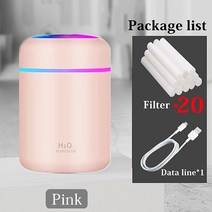 초음파 가습기 미스트 메이커 300ml 초음파 아로마 에센셜 오일 디퓨저 미니 usb, 핑크 20 필터, 씨엔