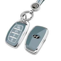 키에티 현대 4버튼 아반떼AD LF쏘나타 키케이스 키체인세트, 그레이 실버엣지