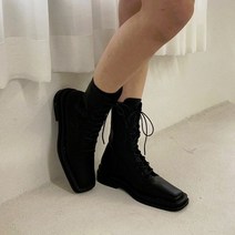 GL 각진코 레이스업 지퍼 로우굽 앵클 워커부츠