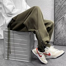 남성 캐주얼 사이드 지퍼 팬츠 남성 아메리칸 디자인 트렌드 루즈한 캐주얼 팬츠