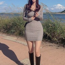 블링앤수 여성 꽈배기 슬림핏 스퀘어넥 니트 원피스 KZZ268
